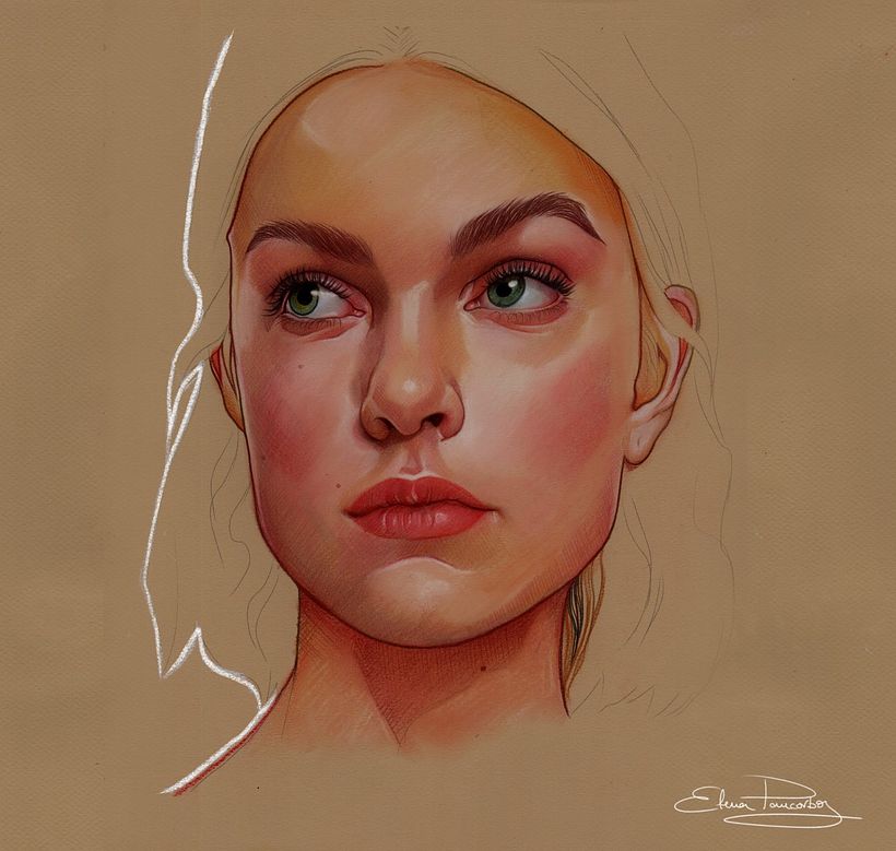 Seguimos detallando con el lápiz y con toques de pastel para las luces y las sombras