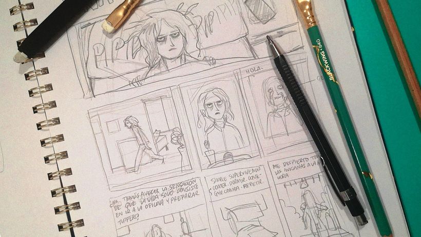 Los primeros bocetos del cómic Una vida nueva.