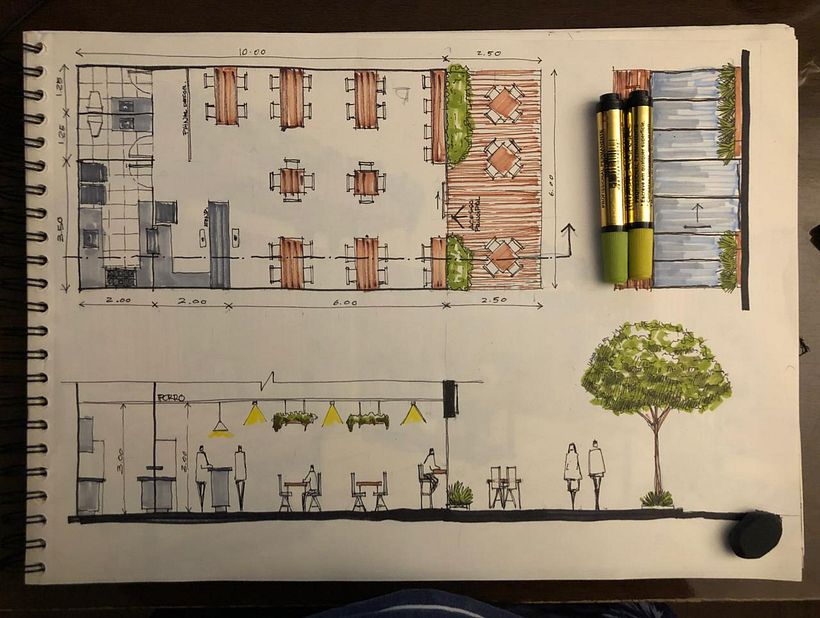My Bistro's project in Introduction to Freehand Architectural Design course 1