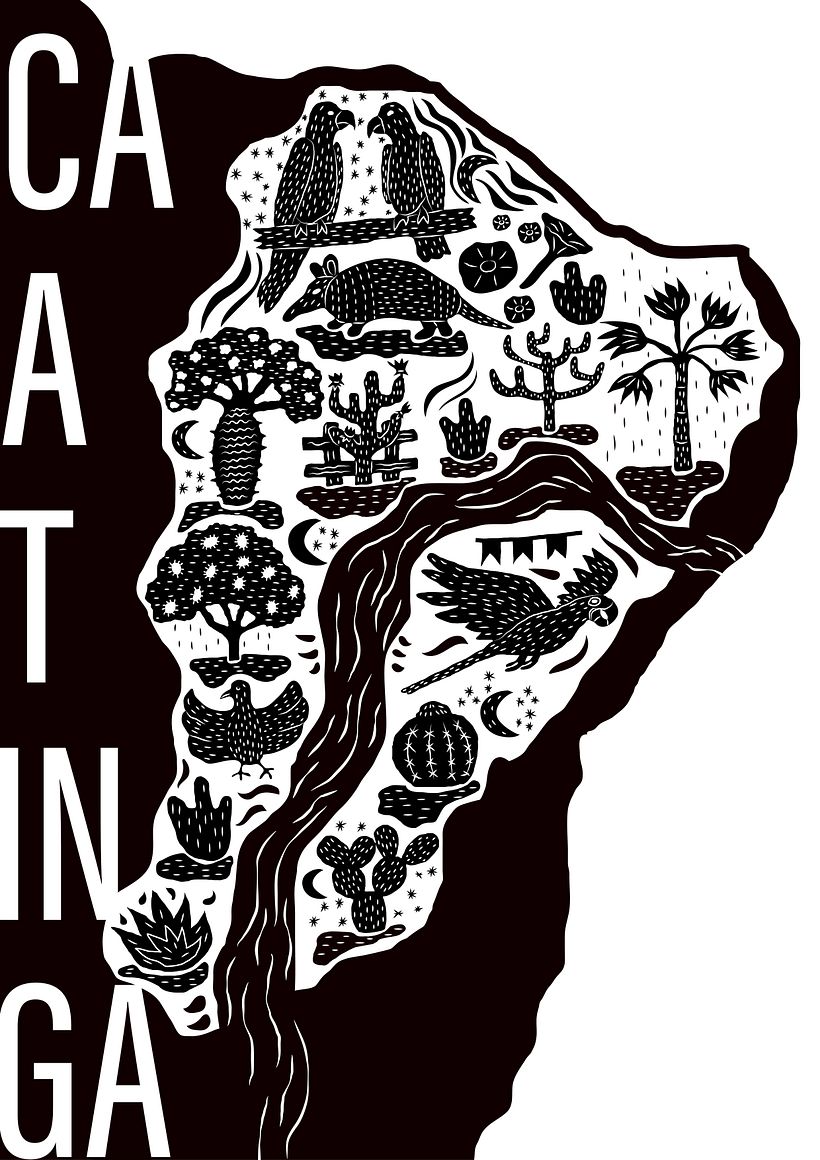 Caatinga no estilo xilogravura. Projeto do curso: Ilustração vetorial com estilo doodles 0