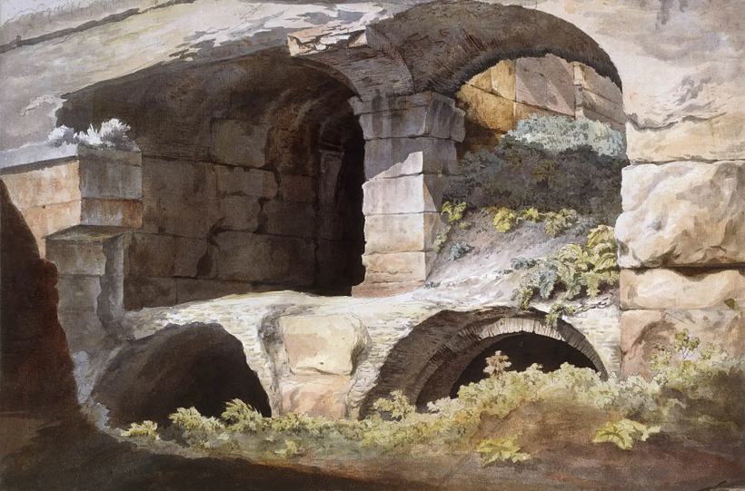'Detail of stonework in the Colosseum' de John Warwick Smith (1749-1831) [British Museum]