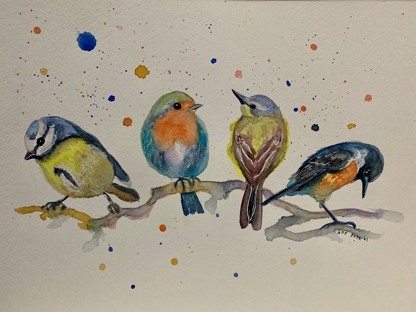 The final project: Songbirds on a branch, now in full color