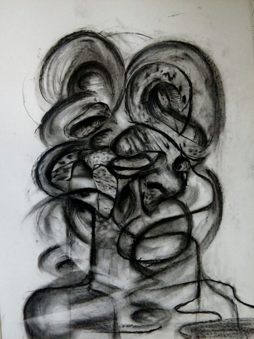 25 x 35 cm Collage,  frottage y carboncillo sobre papel