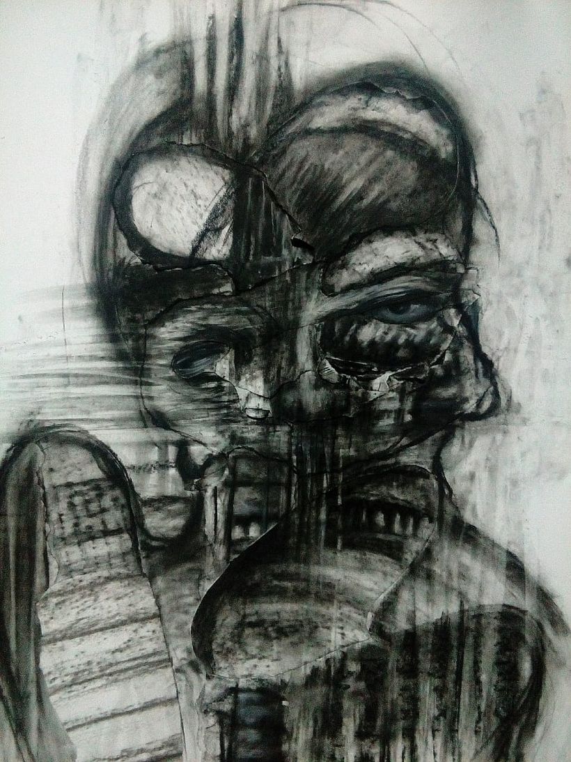 50 x 35 cm Collage,  frottage y carboncillo sobre papel