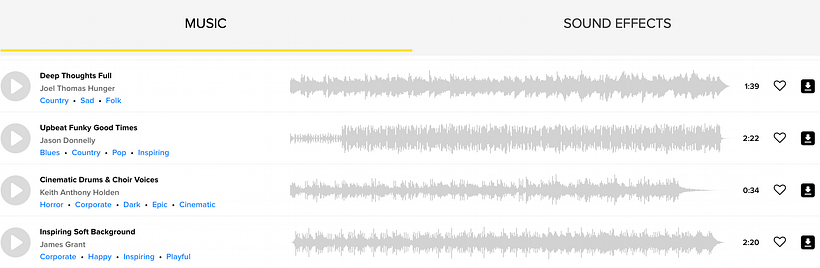 Catálogo musical de Storyblocks.