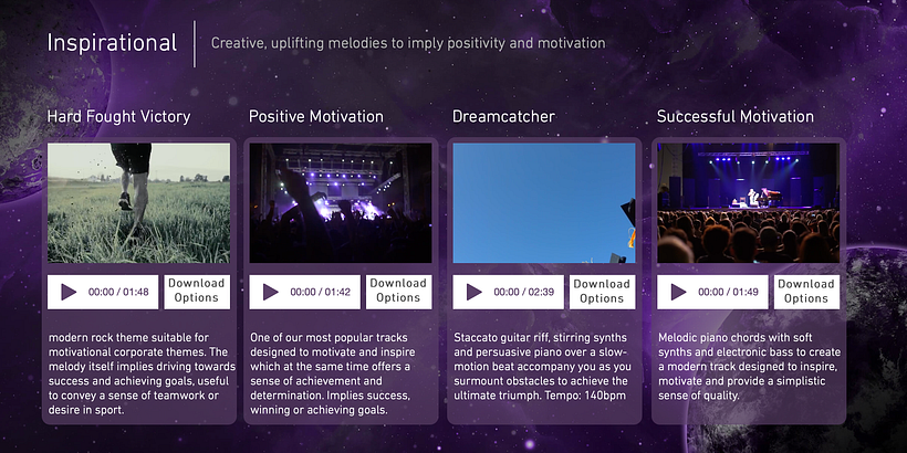 Categoría de música inspiraciones en Purple Planet.