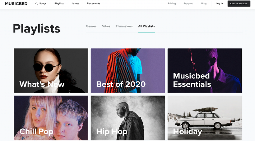 Diferentes playlists creadas por Musicbed.