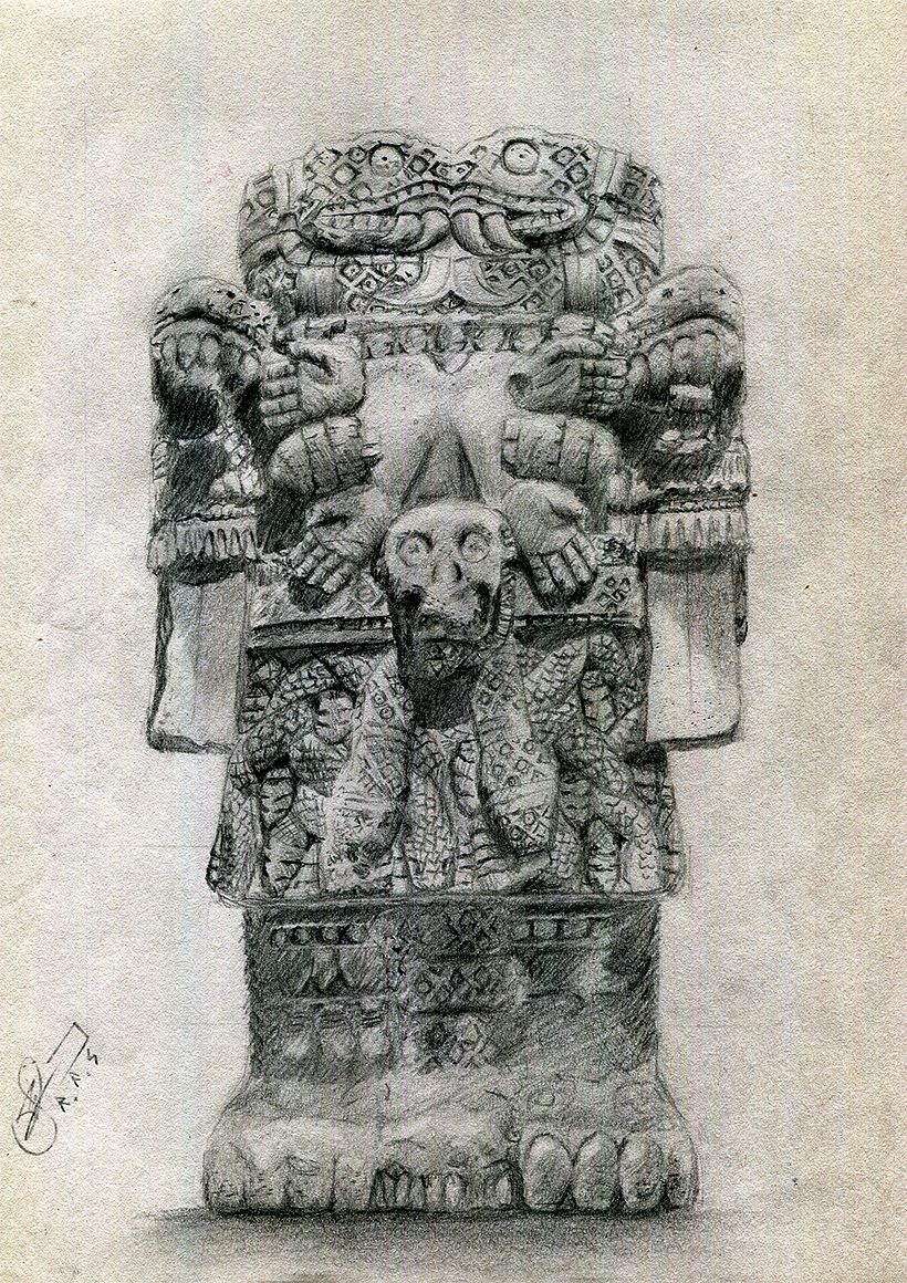 Escultura Coatlicue en lápices de grafito | Domestika, image size:820x1160