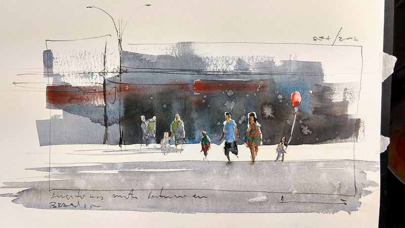 Os negativos devem ser aplicados corretamente. Gente no parque, estudados no sketchbook