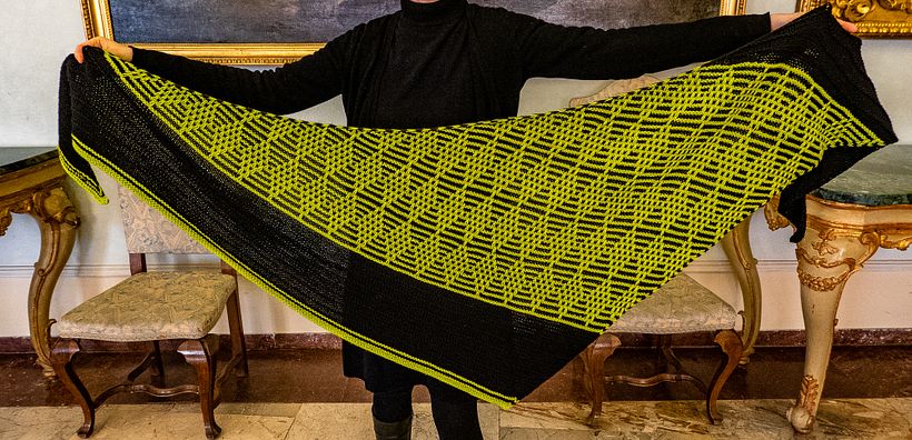 This is another of my knit design, the Positive Attitude shawl - all of my patterns are published on Ravelry and Lovecrafts