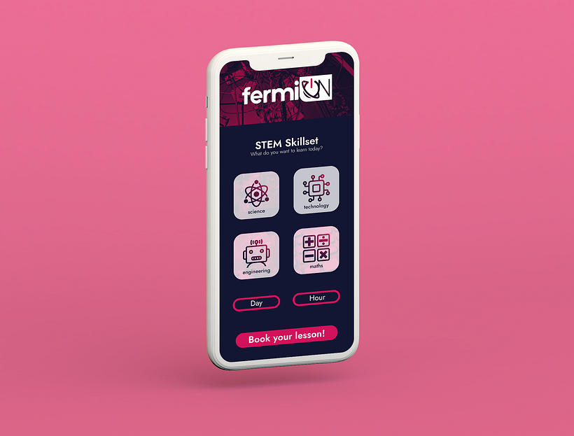 Mockup de una app ficticia donde poder reservar distintos workshops según el día y el colegio.