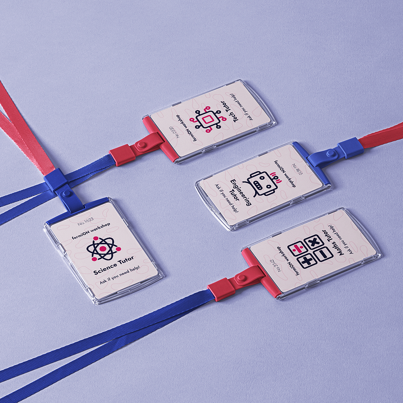 Mockup de colgantes identificativos para un hipotético caso de workshop masivo.