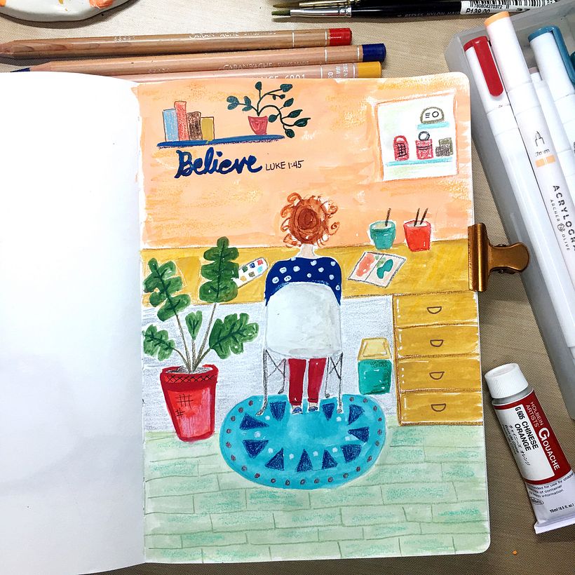 My first project for this course. A more stylized version of my actual workspace. :)