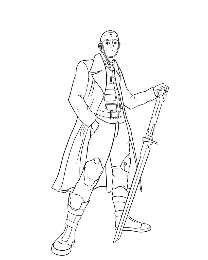 Clean lines using a dynamic shape brush to add extra movement to the whole character.