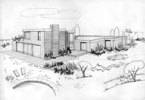 Dibujo de la Casa Ucelay en Long Island. Imagen vía " Blog de Jaime Urcelay".