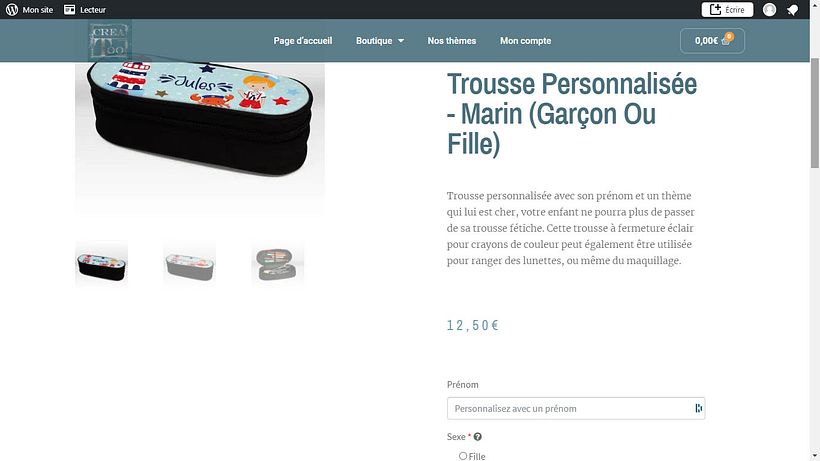 Aperçu d'une page d'article avec ses options