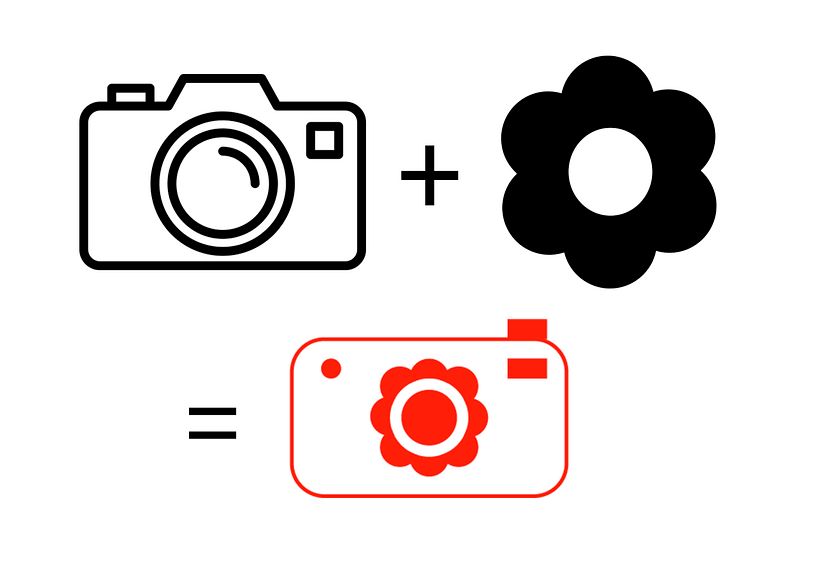 União de conceitos para a logo. Câmera + Flor.