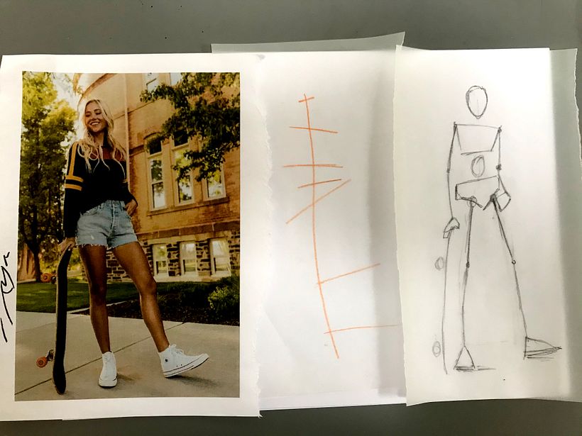 I liked this pose of a girl leaning on a skateboard, but felt a bit too 'fashion shoot' for me...