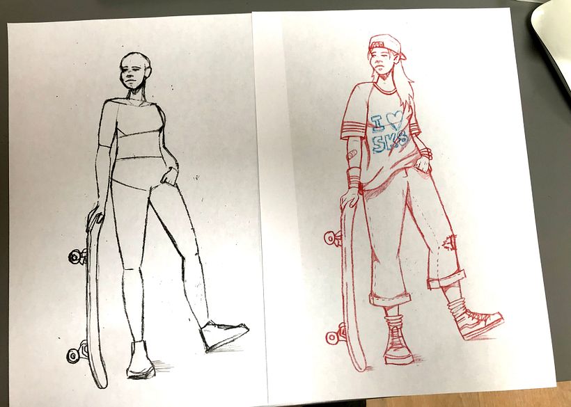 I used a process of drawing with tracing paper over each version, adding clothes added lots of character...