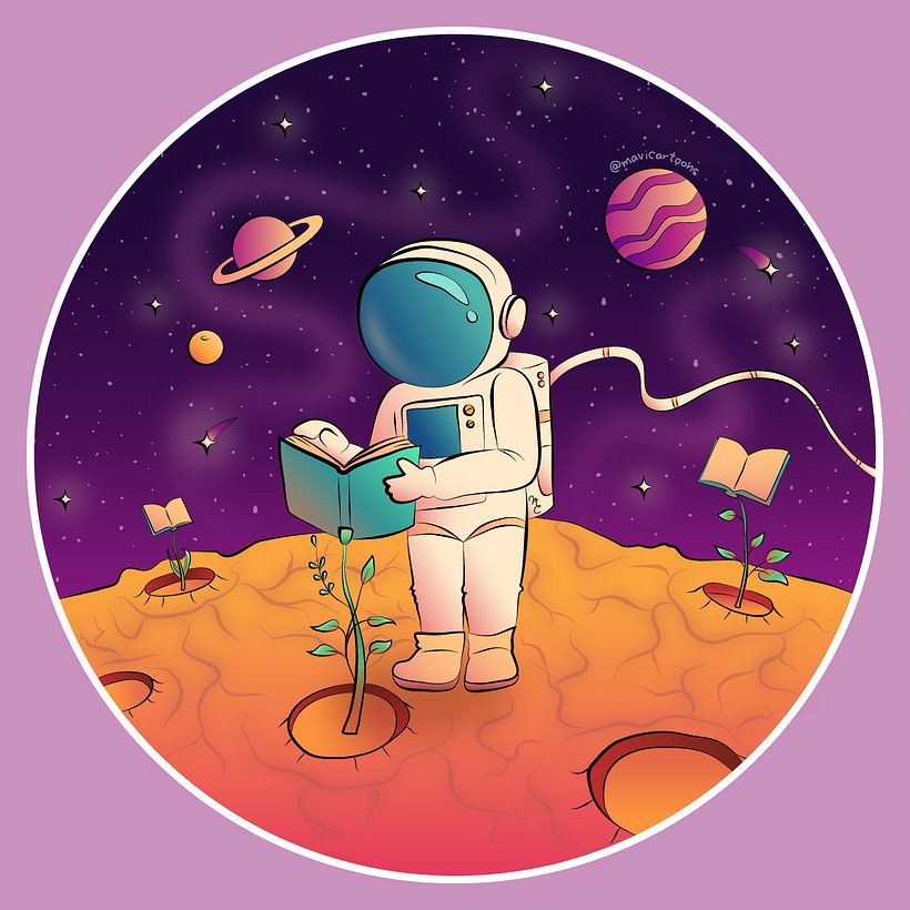 Mi Proyecto del curso: Ilustración profesional. Poema Ilustrado: "El planeta del Conocimiento" ⭐🚀 1