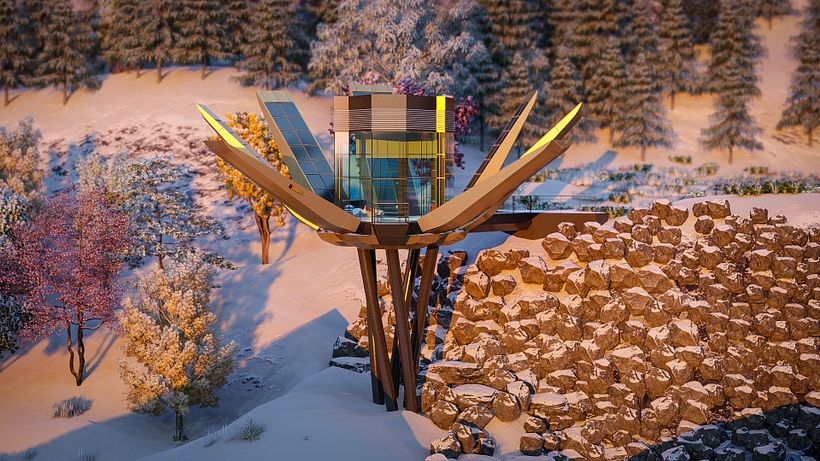 Futuristic Sustainable Mountain Pod - Architecture