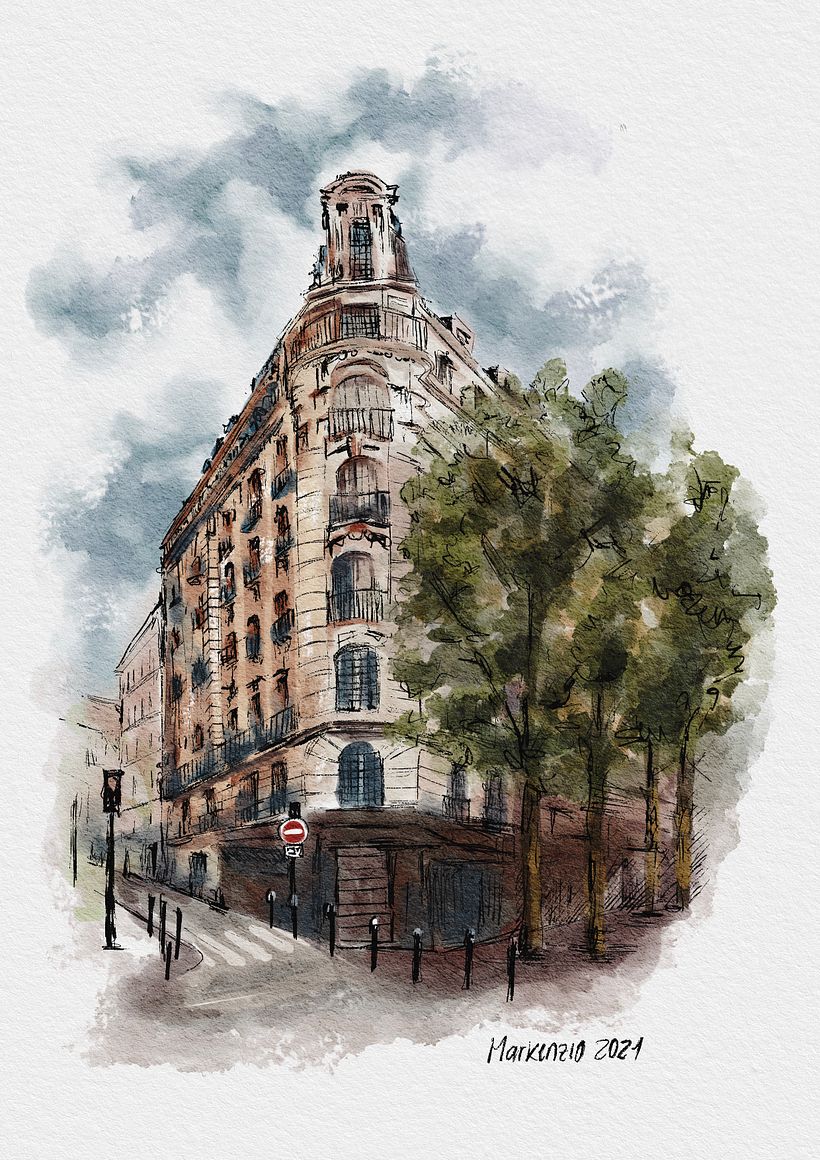 Mi Proyecto del curso: Dibujo arquitectónico con acuarela y tinta -1