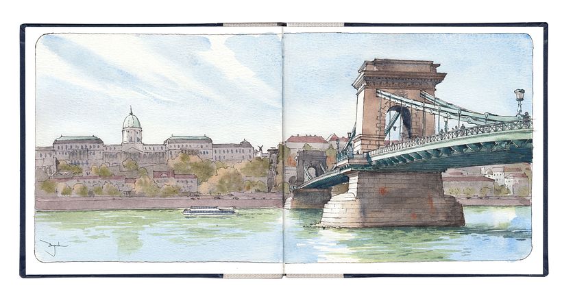Széchenyi - Budapest / Carnet de croquis aquarelle, réalisé sur place