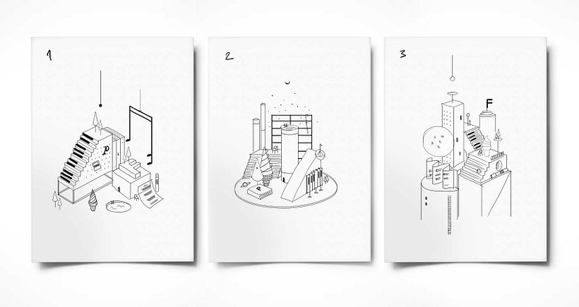Bocetos de 3 ideas diferentes.