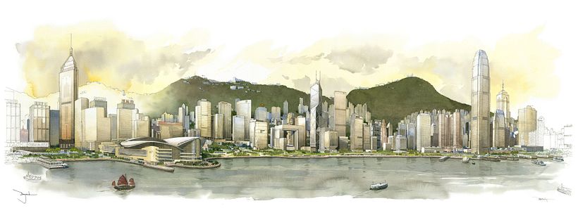 Panorama de Hong Kong / Aquarelle