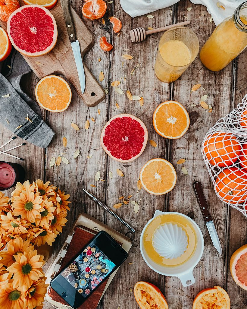 Composición flat lay de cítricos - Fotografía con móviles