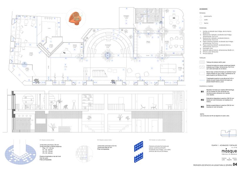 Plano planta baja. Detalles y acabados