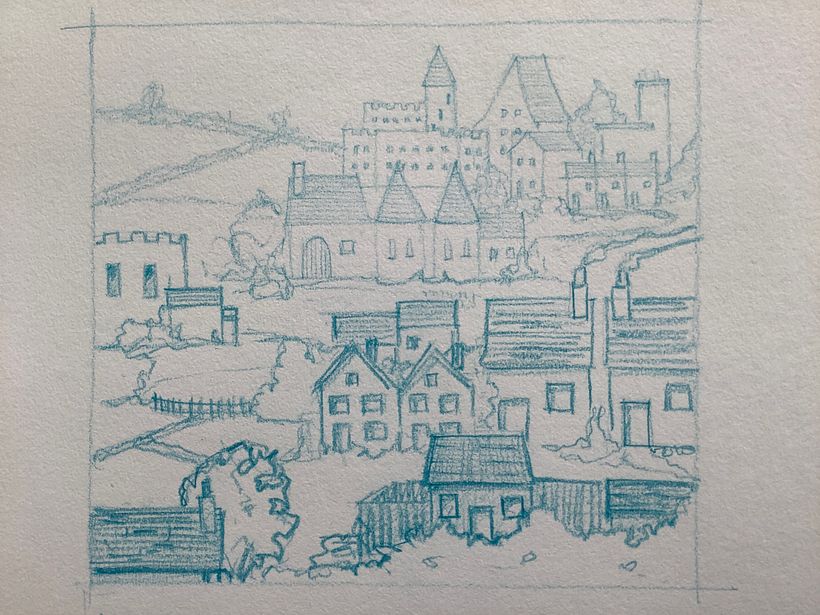 One colour, varying pressure to imply depth of field