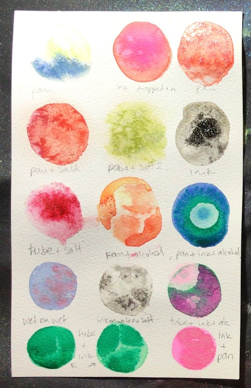 Experiments with paints, inks, alcohol inks, mica powder, salt, acetone ...