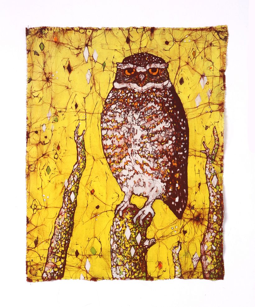 Pequén, batik por inmersión + teñido directo.