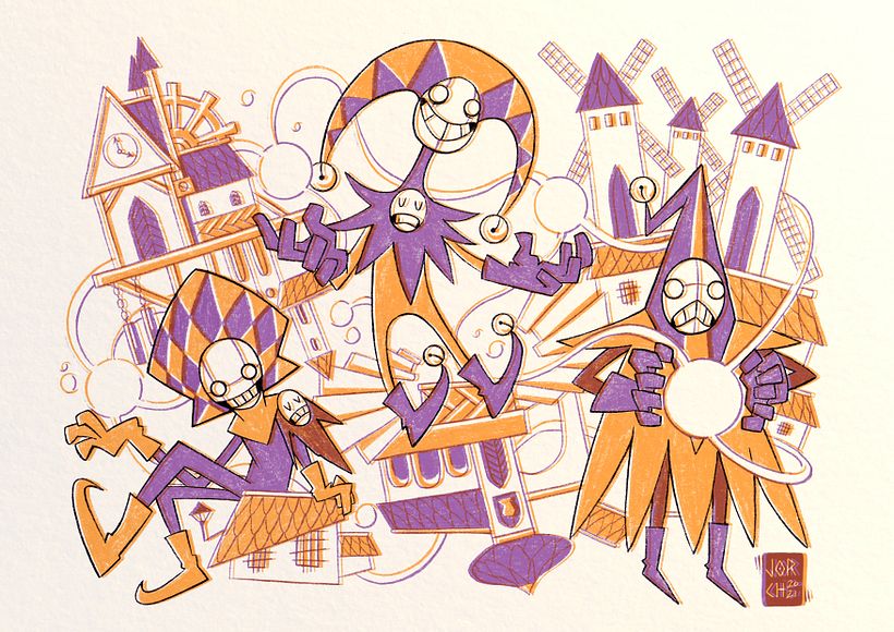 Mi Proyecto del curso: Introducción al grabado ilustrado con Procreate (Arlequines del tiempo) 7