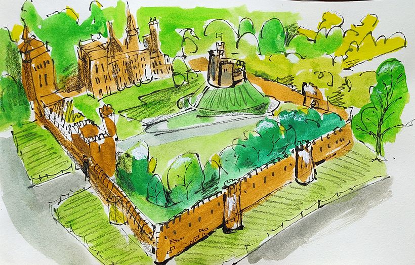 Cardiff Castle from Google Earth, 21 x 14 cm