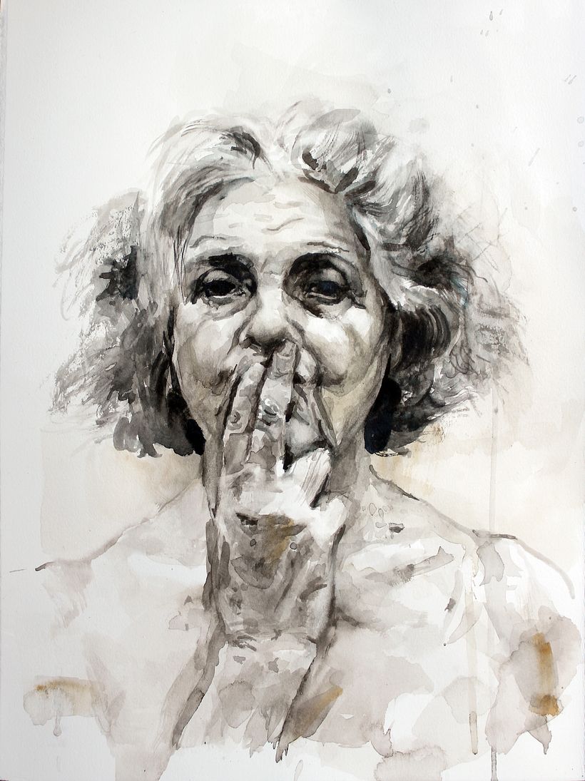 Rosalind - a tribute to Rosalind Fox Solomon, Watercolor on Paper (based on a self-portrait photograph by Rosalind Fox Solomo