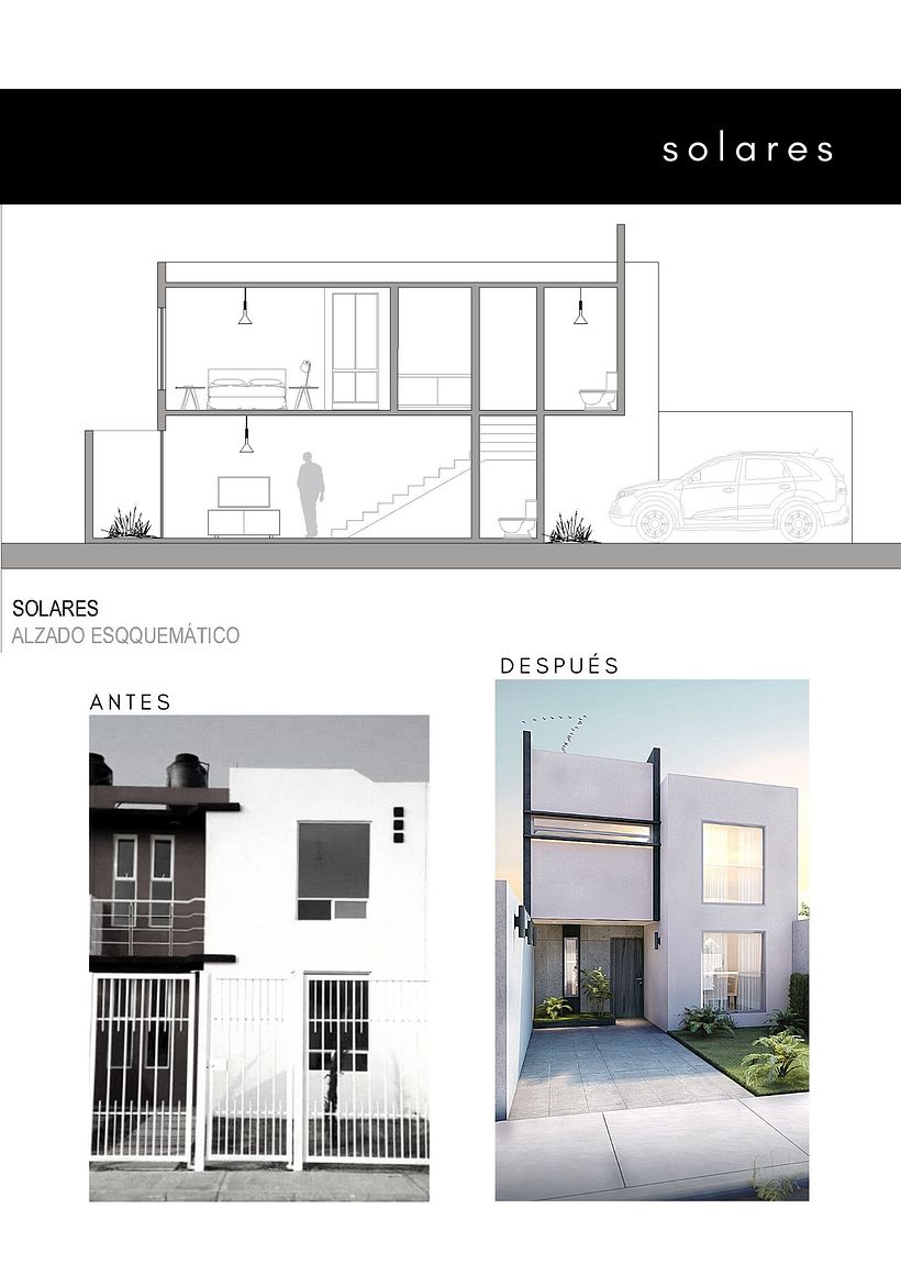 Propuesta de fachada original de la constructora vs propuesta que se trabajó con el cliente.