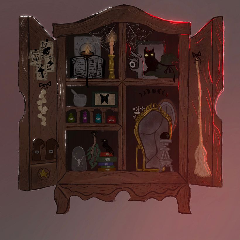 Cabinete de Bruja ilustración para cuento infantil. 0