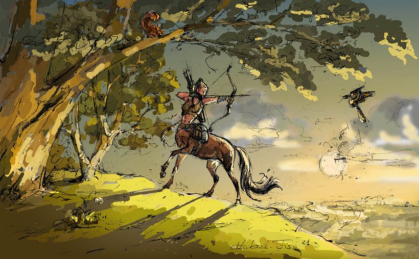 So, the rough idea. I saw the scene from the beginnig playing in the light of golden hour. Few time before the night comes.