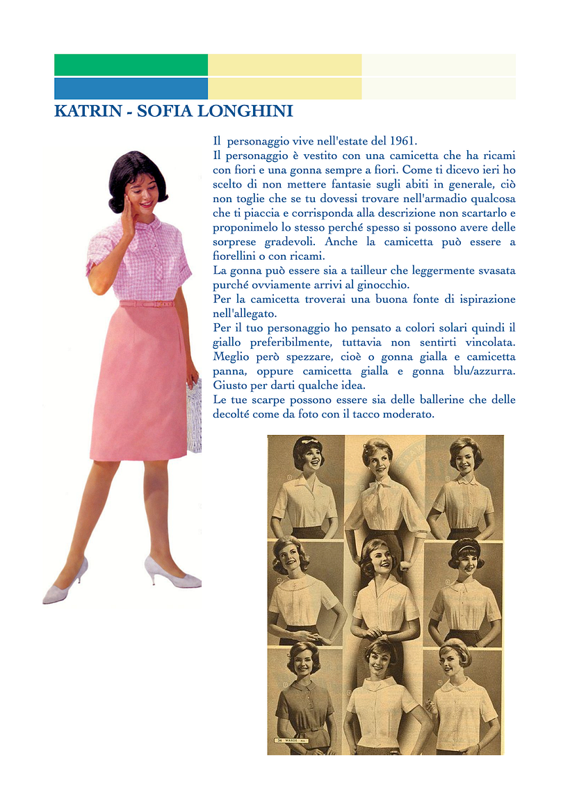 The mood board and color pallette for the character of Katrin.