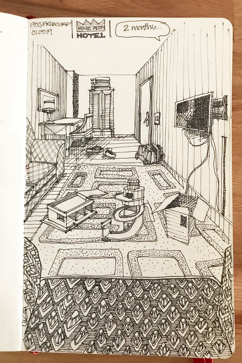 Hôtel Hine Adon, Fribourg 2019. Two months waiting for our apartment. Beginning a new Life in Switzerland.