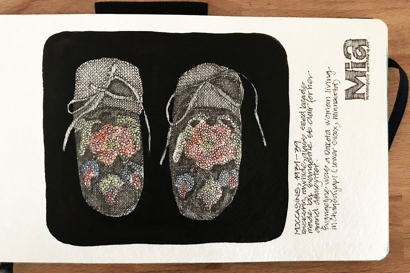 Moccasins, 1931-39. Draw after a visitit in The Minneapolis Institute of Art