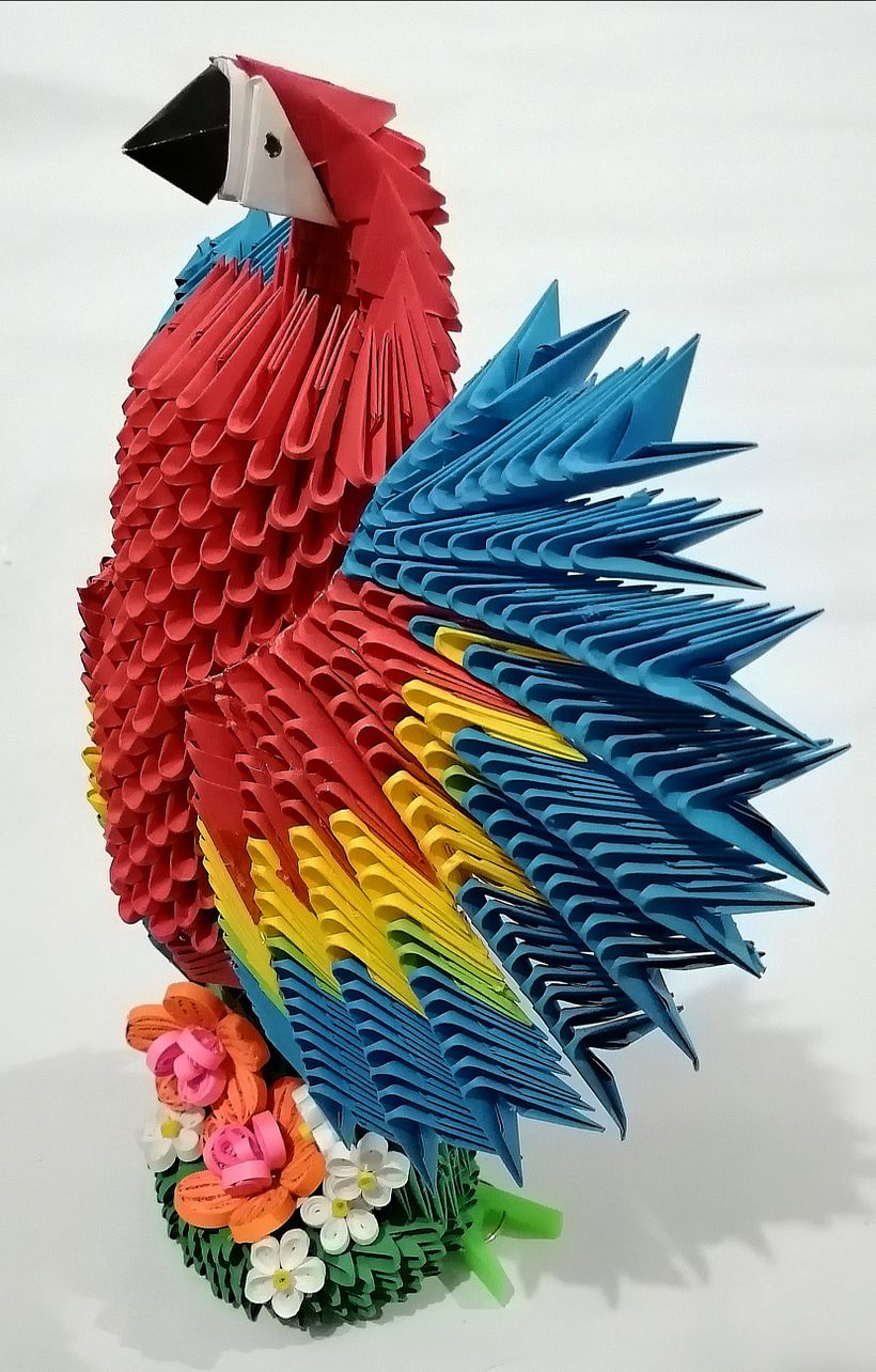 Guacamaya de Origami 3D 2