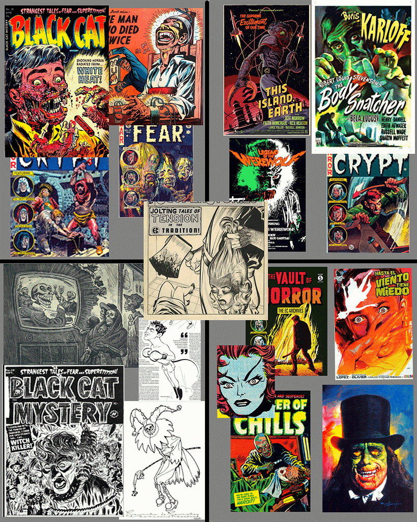 el moodboard de trabajo y al centro la ilustracion que me dio la idea para ralizar mi version