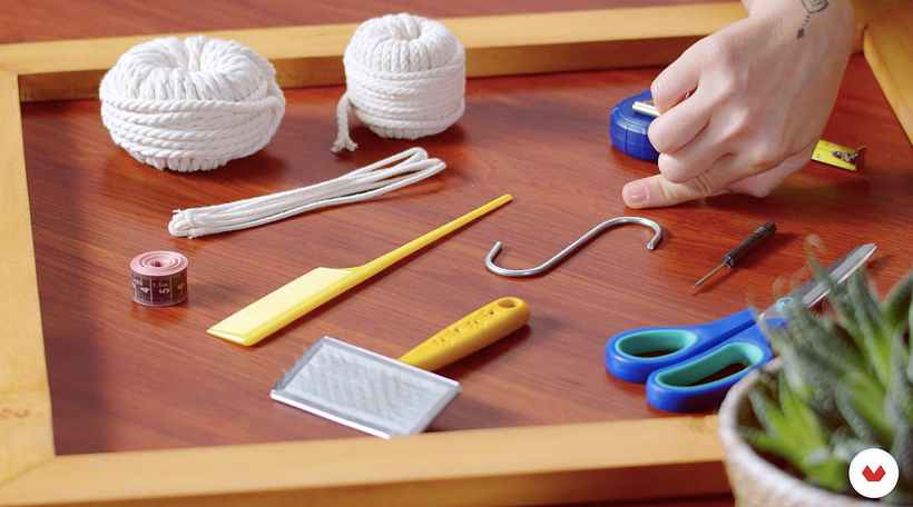 The hook is used to hang the frame that serves as the base for our macramé.