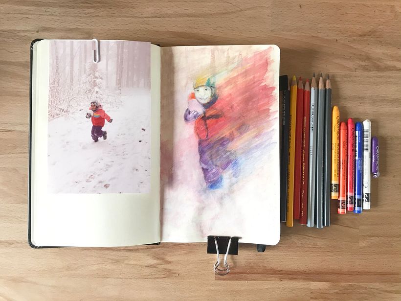 "We are ready for Spring!"|Fribourg 2021, water soluble wax pastel and color pencil. Also graphite.
