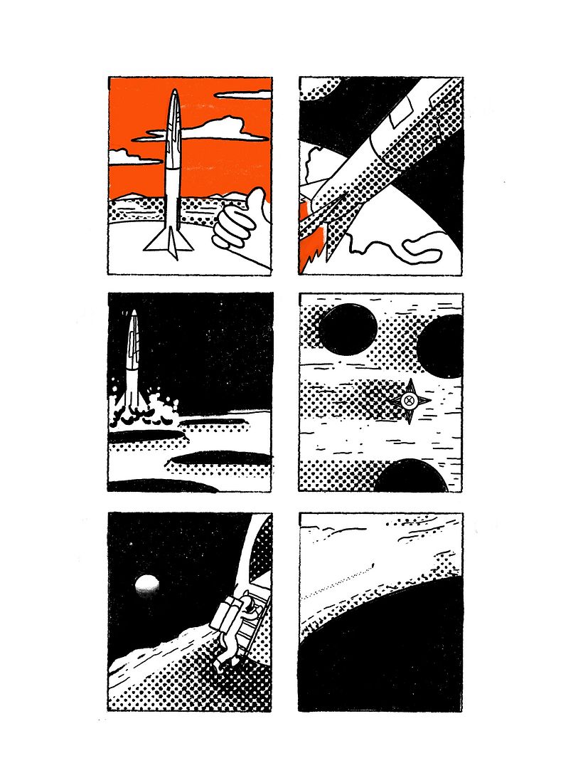 Viñeta de ejercicio sobre un hombre solitario en la Luna