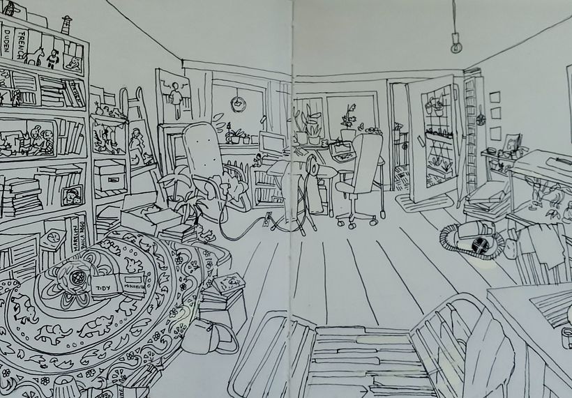 Zeichung meiner Wohnung, Übung zur Zentralperspektive, Kurs Mattias Adolfsson