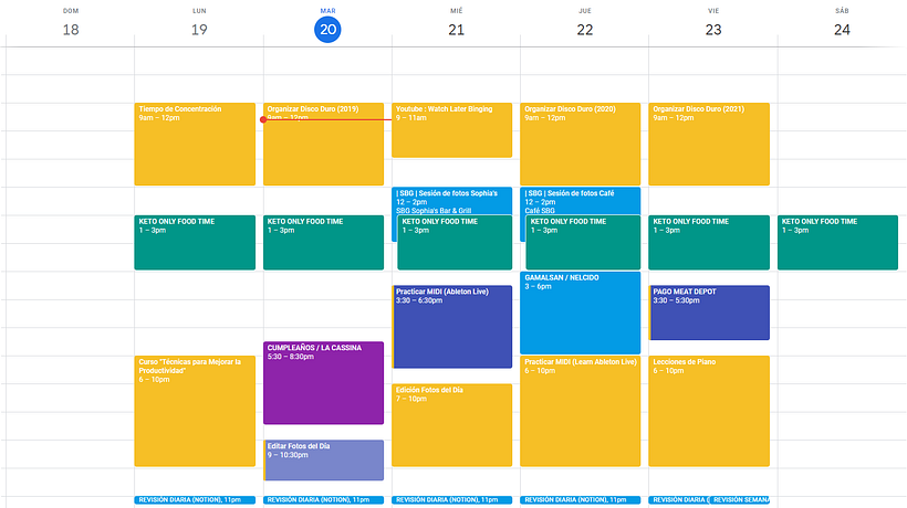 También mi calendario, que siempre se ha mantenido abierto para producciones solamente hoy es donde están todas mis tareas.